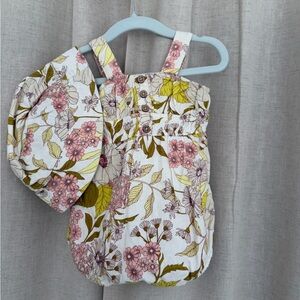 Volcom Floral Pink & Cream Baby Romper with Matching Hat 6-9M